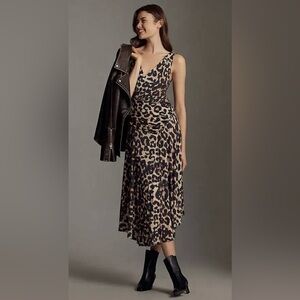 ANTHROPOLOGIE Hope For Flowers By Tracy Reese Leopard-Print Midi Dress Size L